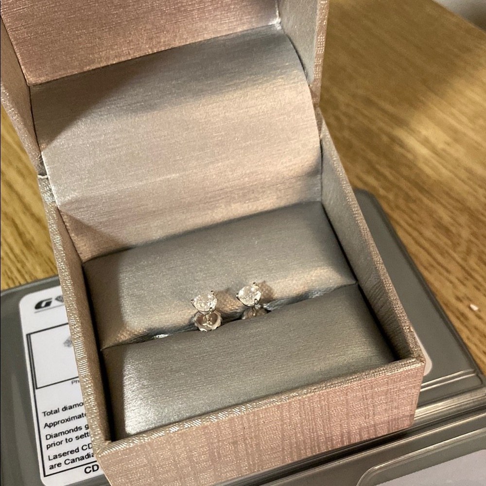 Canadian Diamond Stud Earrings in 14k White Gold .79CTTW